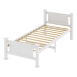 Oikiture Wooden Bed Frame King Single Pine Wood White