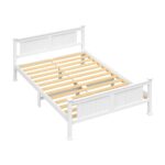 Oikiture Wooden Bed Frame Queen Size Pine Wood White
