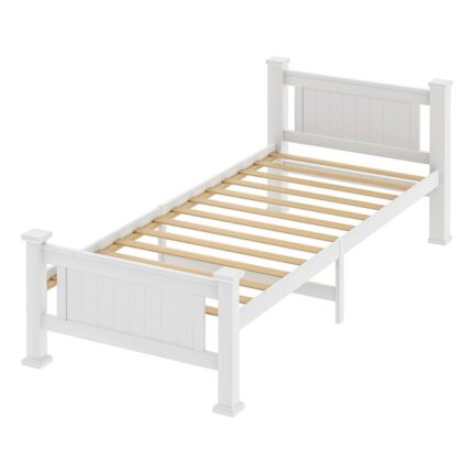 Oikiture Wooden Bed Frame Single Size Pine Wood White