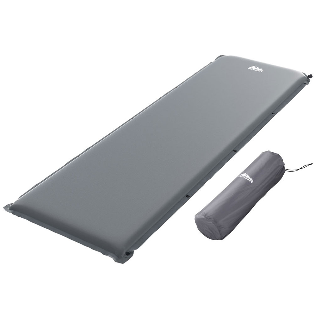 CAMP-B-MAT-INF-SIN-GREY-139235-00 Weisshorn Self Inflating Mattress Camping Sleeping Mat Air Bed Pad Single Grey - Image 1