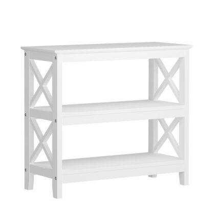 Oikiture 3-Tier Console Table X-Design Wooden White