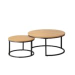 Oikiture Set of 2 Nesting Coffee Table Round Marble Natural