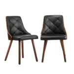 Oikiture 6x Wooden Dining Chairs Faux Leather Padded Black