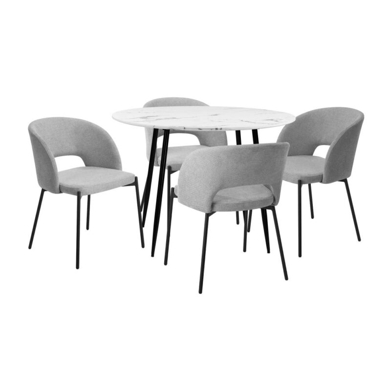 Oikiture Grey Round Dining Set with 4 Luxurious Fabric Chairs