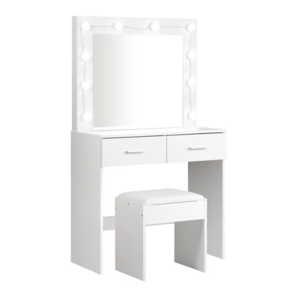 Oikiture Dressing Table Stool Set Makeup Mirror 10 LED Bulbs White