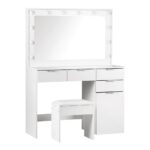 Oikiture LED Dressing Table Set with Stylish Mirror (White)