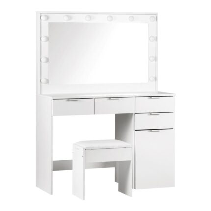 Oikiture LED Dressing Table Set with Stylish Mirror (White)