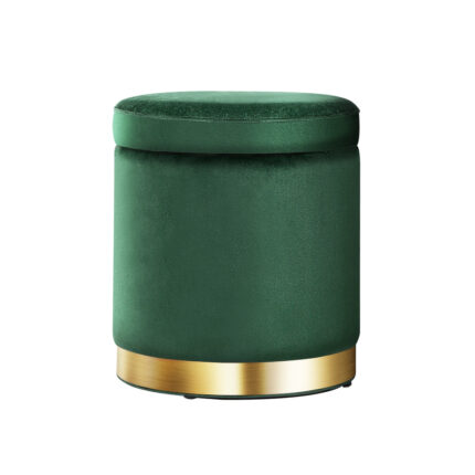 Artiss Ottoman Storage Foot Stool Round Velvet Green