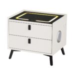Artiss Smart Bedside Table 2 Drawers with Wireless Charging Ports LED White AIKA