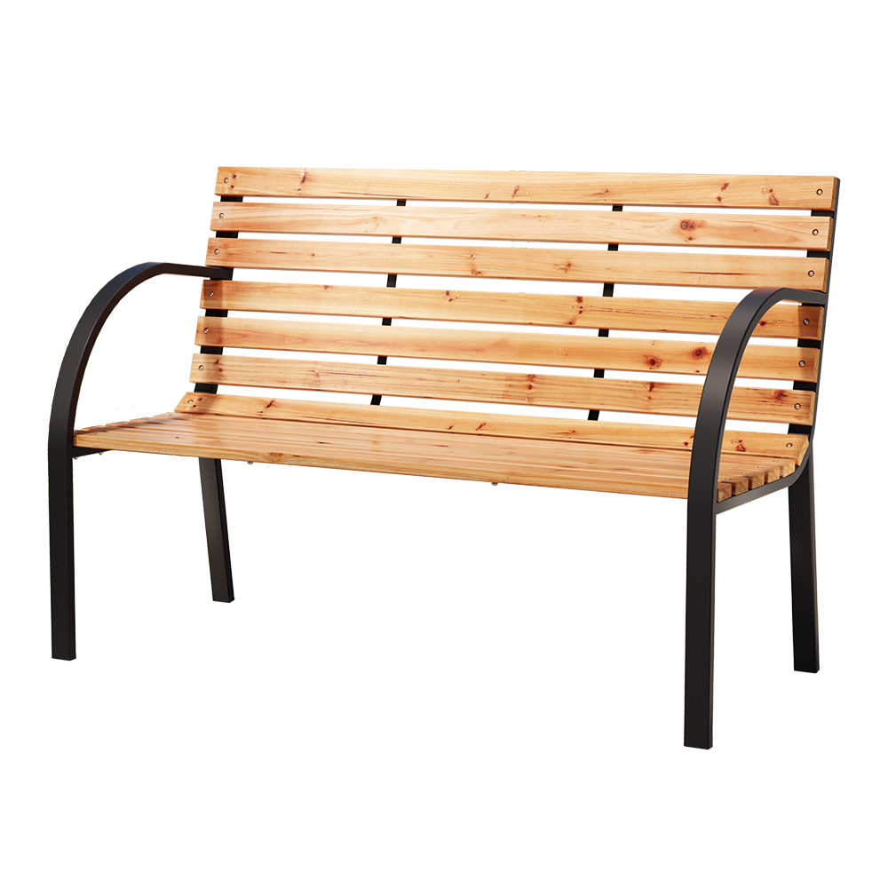 GB-SL-WOOD-5865-NTL-94862-00 Gardeon Outdoor Garden Bench Seat 120cm Wooden Steel 2 Seater Patio Furniture Natural - Image 1