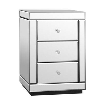 Oikiture Mirrored Bedside Table with 3 Drawers