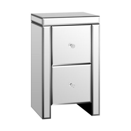 Oikiture Bedside Table 2 Drawers Mirrored Nightstand