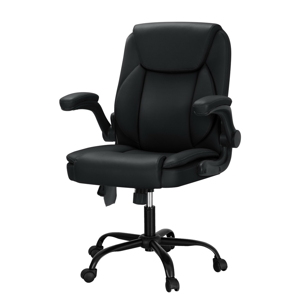 MOC-C-FZ40-2P-BK-150705-00 Artiss 2 Point Massage Office Chair Leather Mid Back Black - Image 1