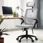 Oikiture Mesh Office Chair Fabric Seat Black&Grey