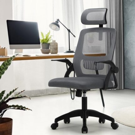 Oikiture Ergonomic Office Chair Back Support Dark Grey&Black
