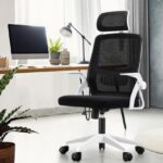 Oikiture Mesh Office Chair Fabric Seat Black&White