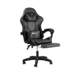 Oikiture Gaming Chair with Footrest and Massage Pillow Black&Grey