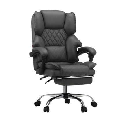 Oikiture Massage Office Chair PU Footrest Grey