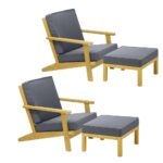 Livsip 2PCS Outdoor Armchair Wooden Sun Lounge with Foot Stool
