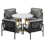 Livsip 5PCS Outdoor Dining Set Sintered Stone Table&Sofa Chairs