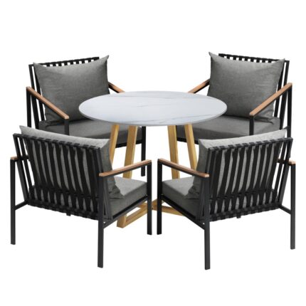 Livsip 5PCS Outdoor Dining Set Sintered Stone Table&Sofa Chairs