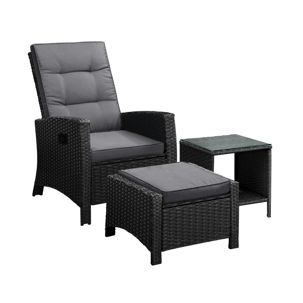 ODR-FW-3PCS-BK-01 Livsip Recliner Chairs & Table Patio Set of 3 Black - Image 1