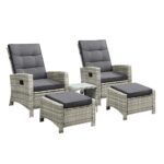 Livsip Recliner Chair Wicker Lounge 5PCS Set