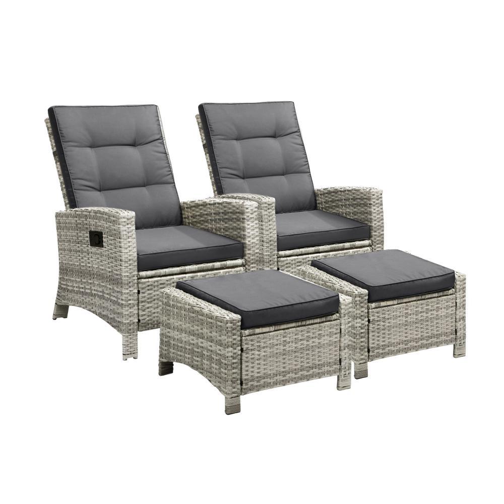 ODR-FW-CHFTR-GYX2-01 Livsip Recliner Outdoor Wicker Sun Lounger Set 2PCS Grey - Image 1