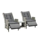 Livsip Outdoor Recliners Sun Lounger & Table Set of 3 Grey