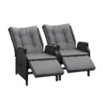 Livsip Sun Lounge Wicker Recliner 2 Pieces Black