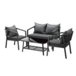 Livsip 4PCS Outdoor Furniture Set Sofa Table Chairs Set Grey