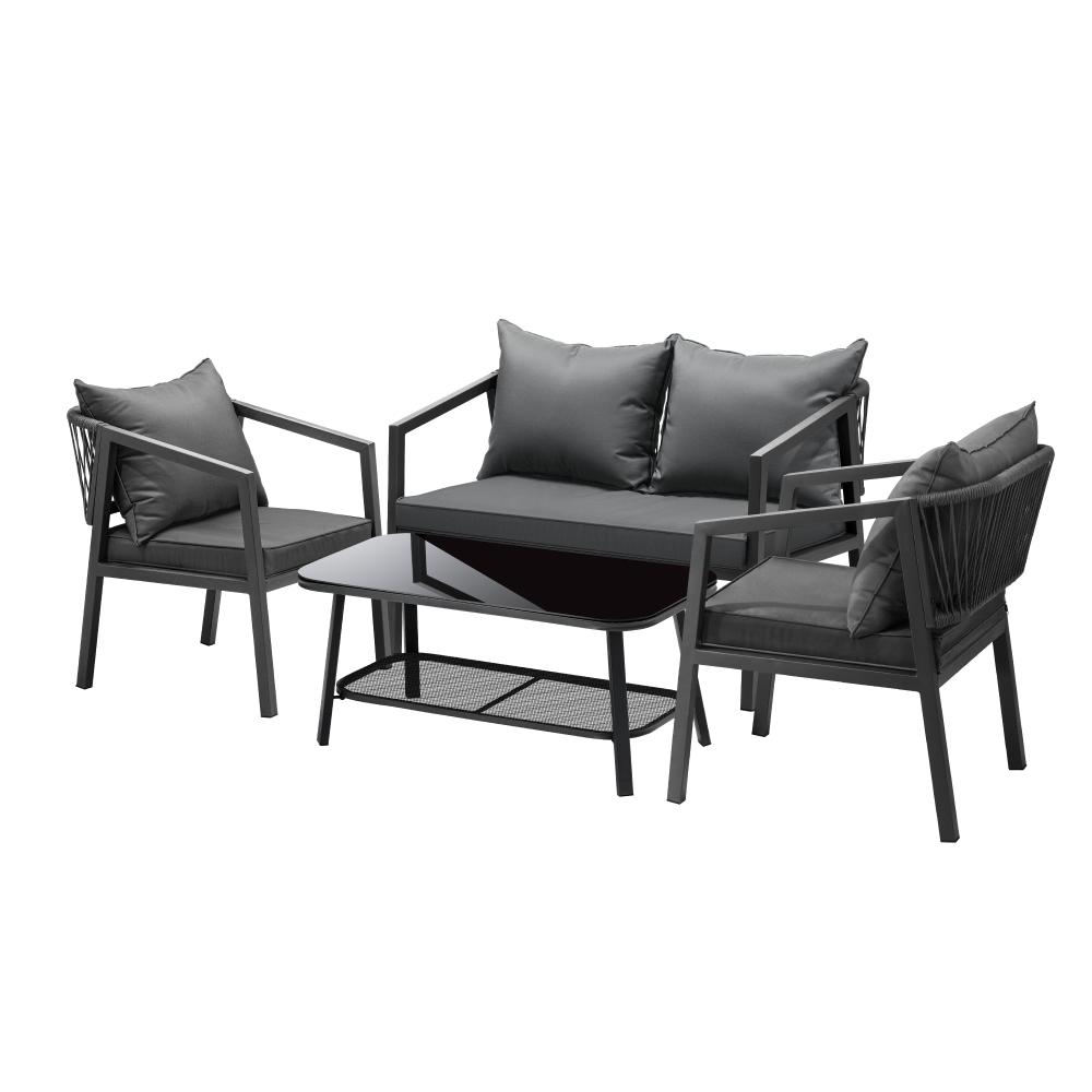 OPS-ACCOR-4PCS-01 Livsip 4PCS Outdoor Furniture Set Sofa Table Chairs Set Grey - Image 1