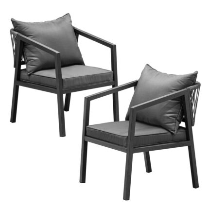 Livsip 2X Outdoor Chairs Steel Frame Padded Seat