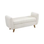 Oikiture Storage Ottoman Sherpa Fabric White with Armrests