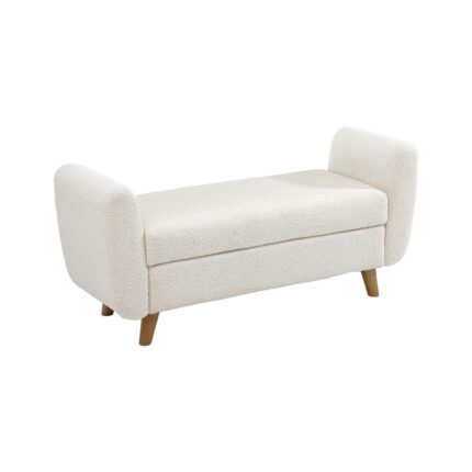 Oikiture Storage Ottoman Sherpa Fabric White with Armrests