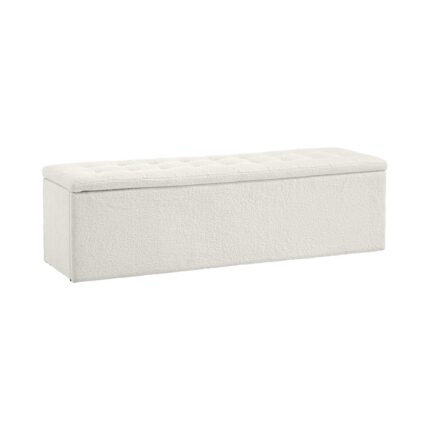 Oikiture Storage Ottoman XL Faux Sherpa White