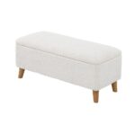 Oikiture Storage Ottoman Sherpa Fabric White