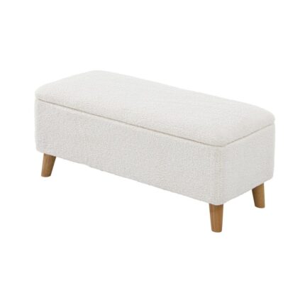 Oikiture Storage Ottoman Sherpa Fabric White