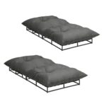 Livsip Outdoor Sun Bed Metal Frame Grey Cushion X2