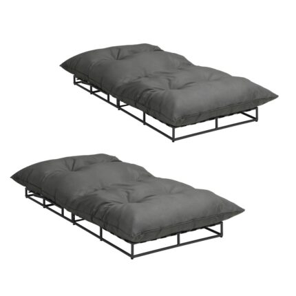 Livsip Outdoor Sun Bed Metal Frame Grey Cushion X2