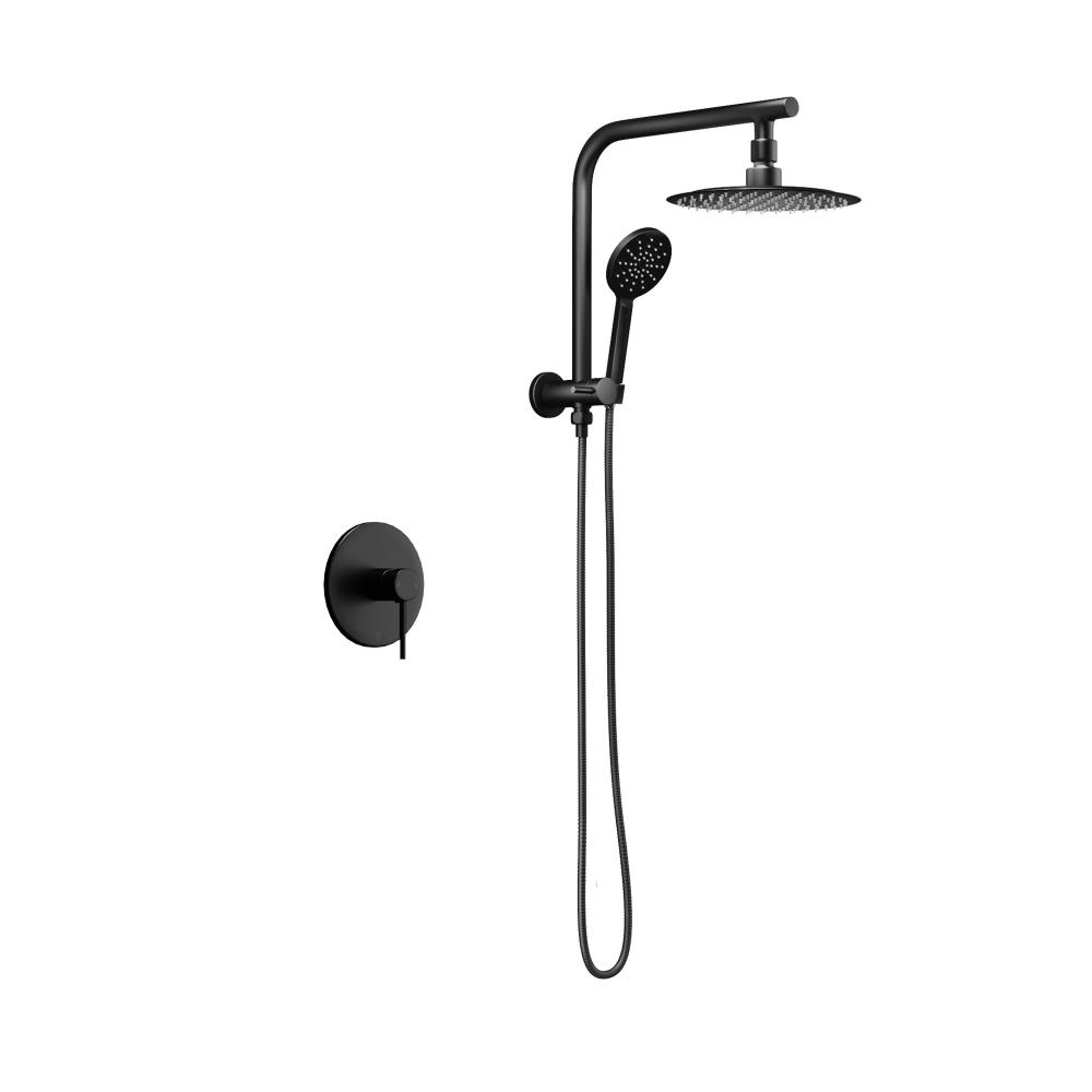 SH-ST-RO-250-BK-MIX-01 Welba 10" Rain Shower Head Set with Mixer Round 3-Mode Black - Image 1
