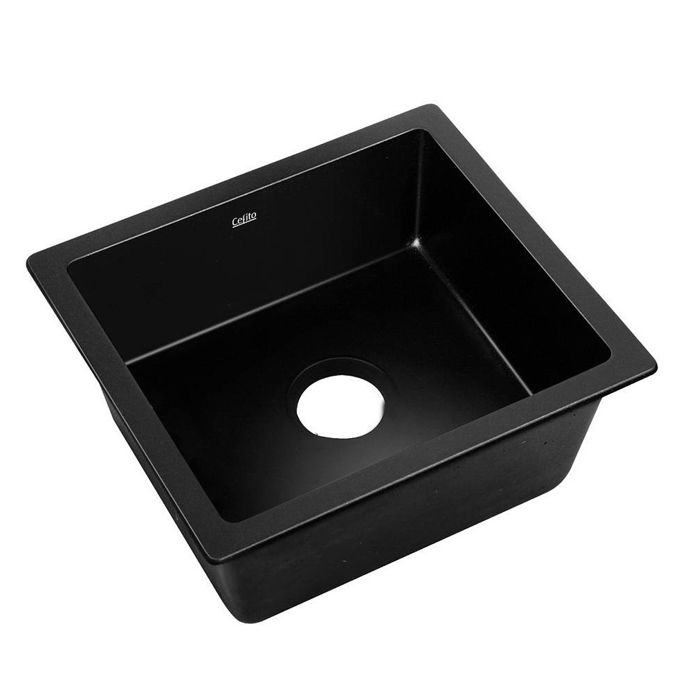 SINK-STONE-4641-00 Cefito Stone Kitchen Sink 460X410MM Granite Under/Topmount Basin Bowl Laundry Black - Image 1