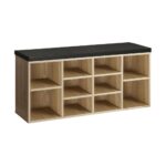 Oikiture Shoe Bench 105cm with Leather Seat Black&Wooden