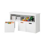 Oikiture Wooden Kids Storage Cabinet With Portable Box