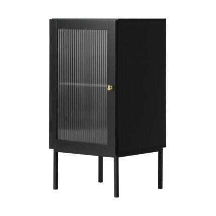Oikiture Bathroom Cabinet Slim Tempered Glass Door Black