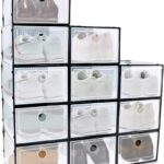 Gominimo Plastic Shoe Box Stackable 12pcs Large Size Transparent Black