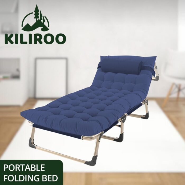 KILIROO Adjustable Portable Folding Bed with Mattress and Headrest (Blue) - Image 2