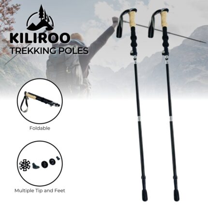 KILIROO Folding Hiking, Walking and Trekking Poles 135cm - Cork