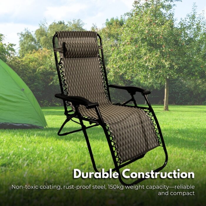 KILIROO Reclining Sun Beach Deck Lounge Chair Outdoor Folding Camp Rest Argyle - Image 3