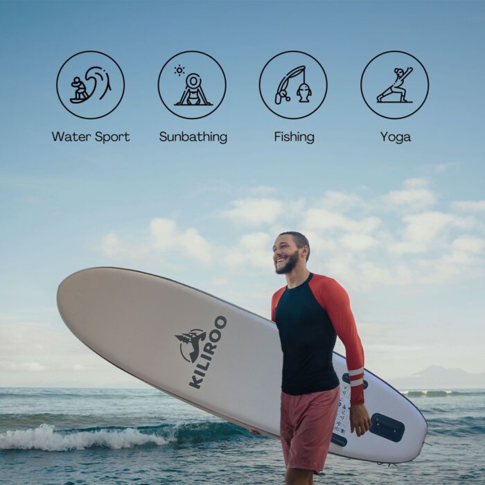 KILIROO Inflatable Stand Up Paddle Board Balanced SUP Portable Ultralight, 10.5 x 2.5 x 0.5 ft, with EVA Anti-Slip Pad Yellow, Green & Black - Image 2